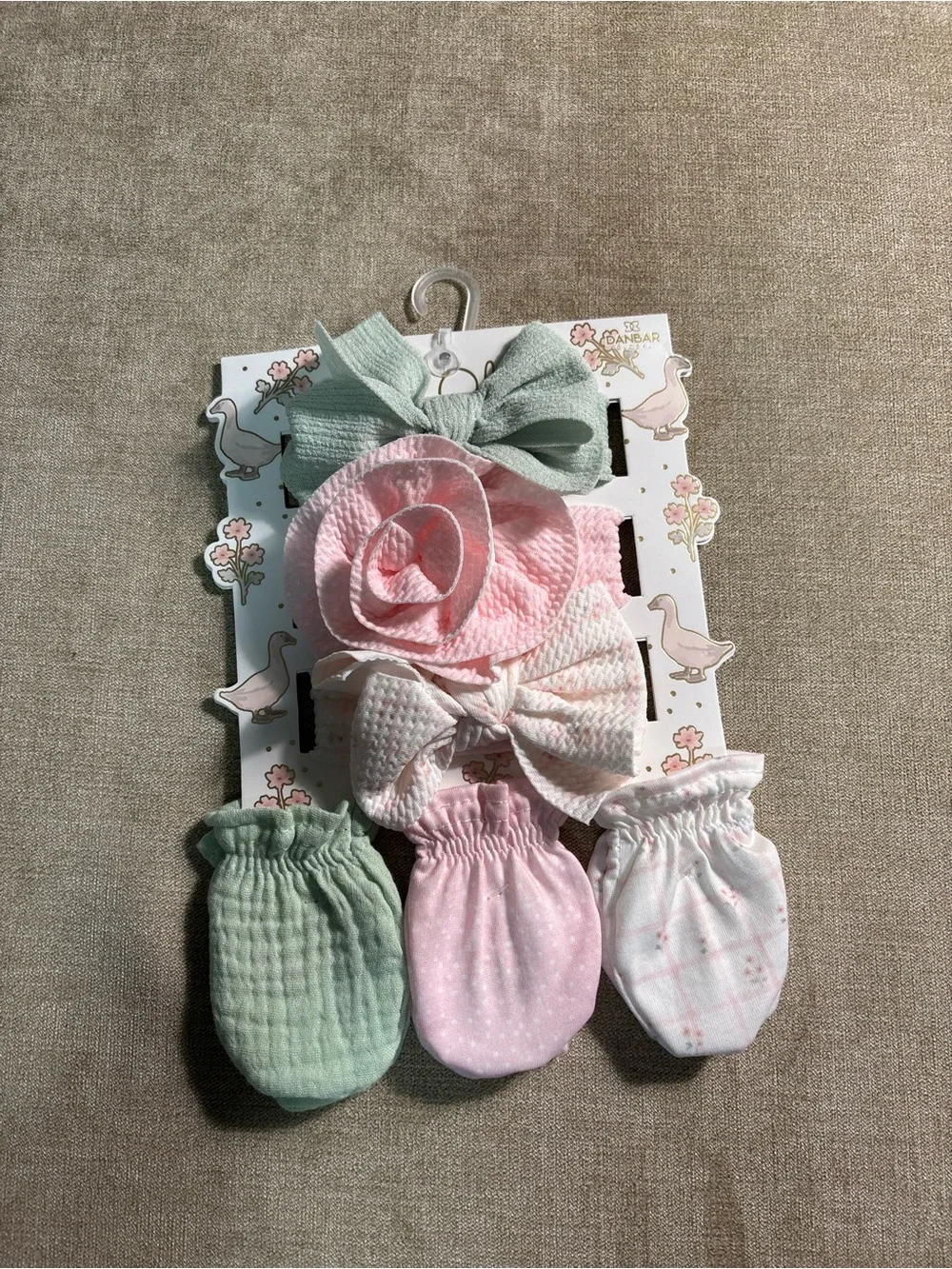 Baby Girls' Pastel Bow & Rose Headband Set with Mittens - Pink & Green